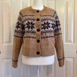 NWT Old Navy Camel Print Button Down Fair Isle Cardigan Sweater Size XS